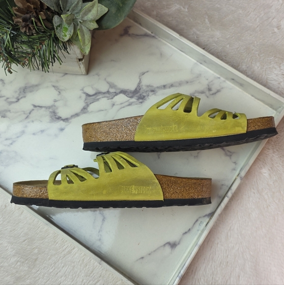 BIRKENSTOCK Granada Oiled Leather 2 Strap Sandals In Yellow Green Size 39 8-8.5 - Picture 7 of 14